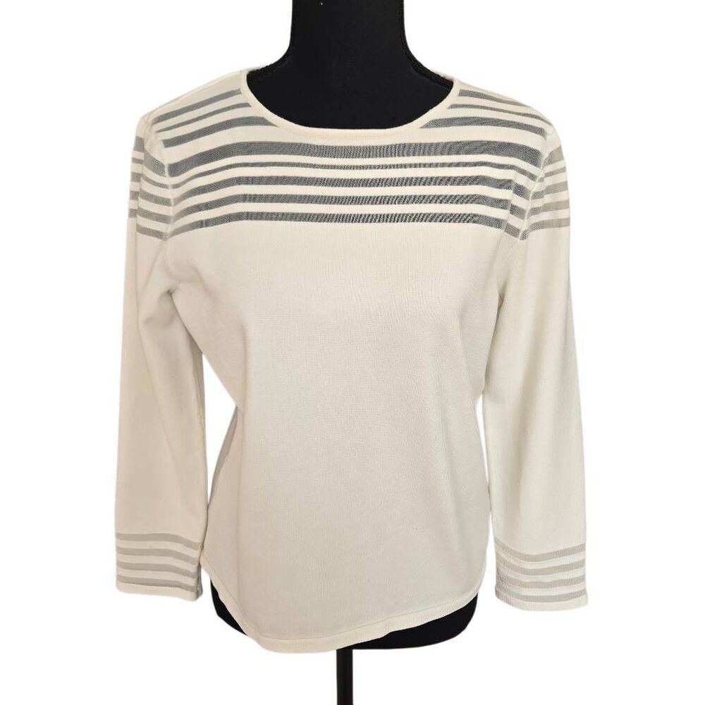 Eliza J Womens Ivory White Mesh Insert Knit Top XL